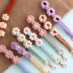 波西米亚小雏菊手机挂绳手工编织花朵手腕带挂件钥匙扣