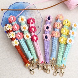 波西米亚小雏菊手机挂绳手工编织花朵手腕带挂件钥匙扣