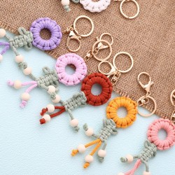 现货 INS欧美挂件彩色棉绳手工编织小人钥匙链人形钥匙扣