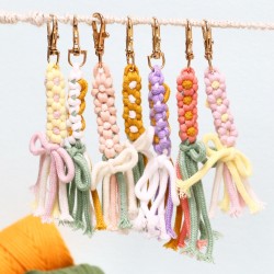 INS欧美蝴蝶结 彩色棉绳手工编织钥匙链 小花钥匙扣