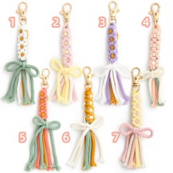 INS欧美蝴蝶结 彩色棉绳手工编织钥匙链 小花钥匙扣
