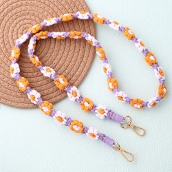 亚马逊新款 手工编织钥匙扣花朵手腕带挂件小雏菊钥匙圈手机挂绳