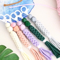 现货 INS欧美小清新彩色棉绳手工编织钥匙链 木珠钥匙扣