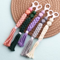 现货 INS欧美小清新彩色棉绳手工编织钥匙链 木珠钥匙扣
