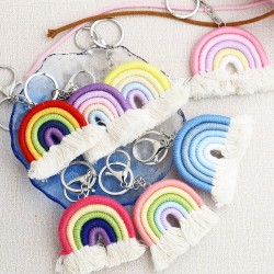 北欧风ins彩虹挂件手工棉线编织包包汽车挂饰民族风跨境专供钥匙