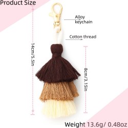  INS波西米亚欧美挂件彩棉绳手工编织三层流苏钥匙扣